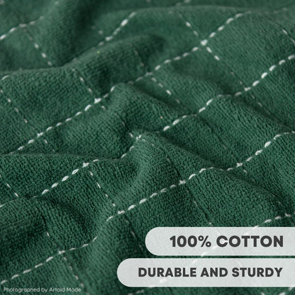 Artoid Mode Checkered Designed Cotton Grey Black Green Terry Kitchen Dish Cloths, 12x12 Inch Soft Absorbent Quick Drying Kitchen Rags Set of 6