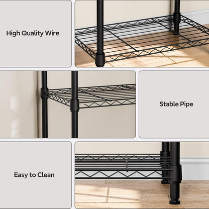 3 Tiers Shelf Metal Storage Shelves Wire Rack Closet Organizers with Wheel for Garage Kitchen Bathroom Laundry Black 11.8" D x 17.7" W x 28.8" H