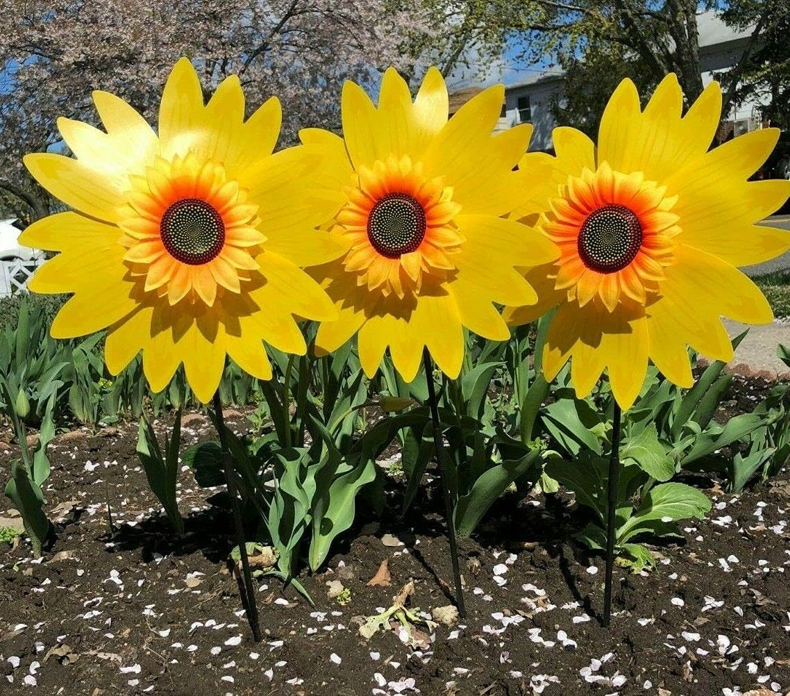 Pack of 3X Yellow Sunflower Windmill Wind Spinner Decoration Home Yard Garden Decor