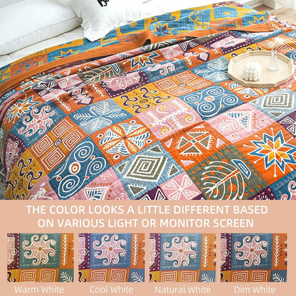 Boho Throw Blanket for Bed - 100% Pure Cotton Ultra Soft Rustic Quilt - Farmhouse Decor Bed Blankets, All Season Rustic Throw for Sofa Couch Chair(80''x 90'', Art Squares)