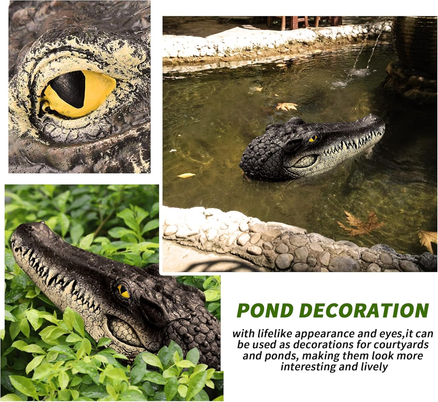 Floating Alligator Head,Alligator Head Decoy for Pool,Resin Crocodile Head for Swimming Pool and Pond,Deterrent Ducks,Predator,Heron etc,Outdoor Statues,Garden Home Decor Art