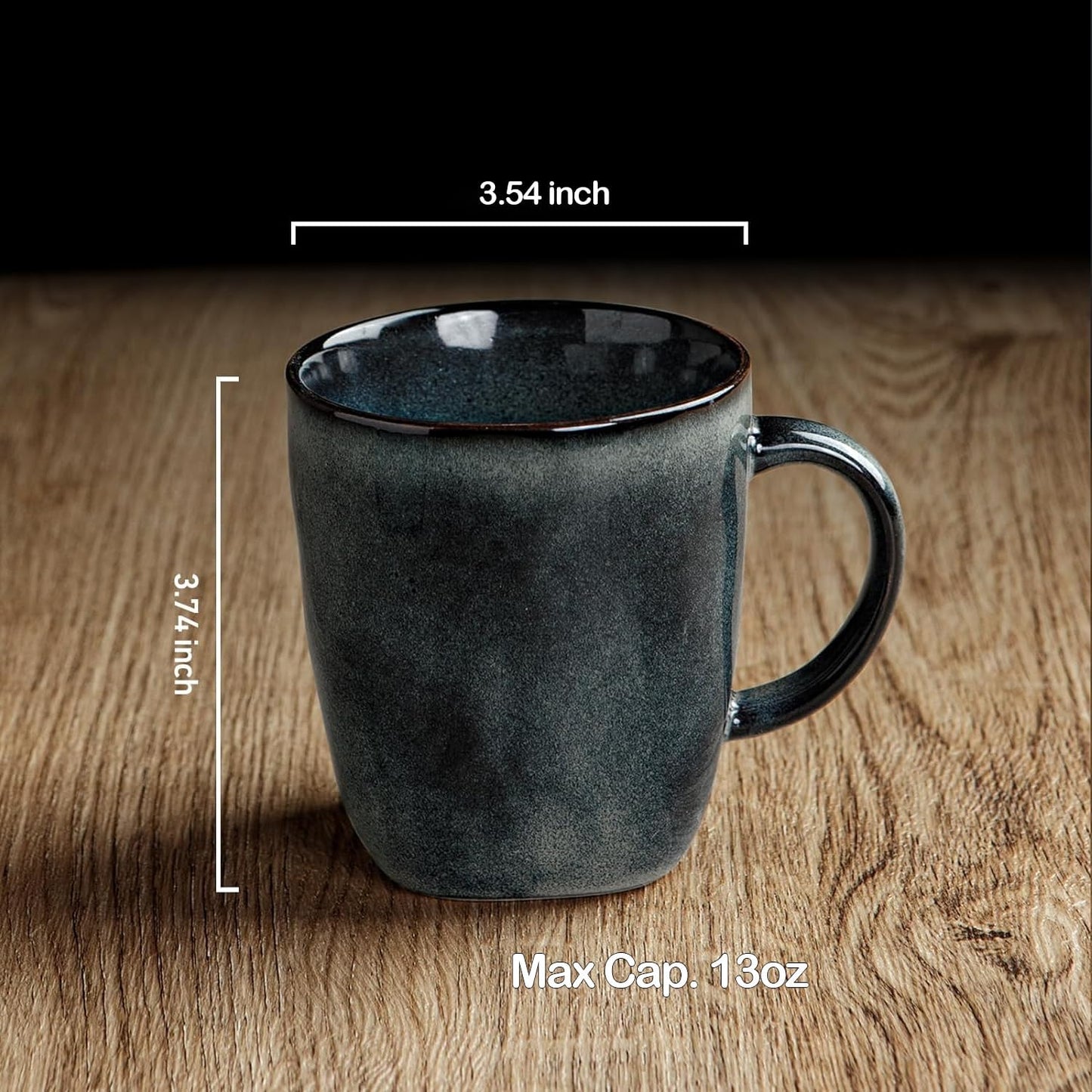 famiware Coffee Mugs Set of 4, Ocean Square 13oz Coffee Cup Set with Handle for Cocoa, Milk, Hot Chocolate, Stoneware Cups for Kitchen, Reactive Glaze, Microwave and Dishwasher Safe, Deep Forest