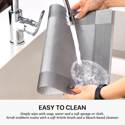 LEXMORE Placemats Set of 6 Vinyl/Plastic Woven Place Mats for Kitchen Table Indoor/Outdoor Washable Placemat Wipeable Dining Table Mats(Silver Cube)