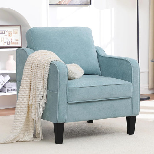 Accent Chair for Living Room, Mid Century Modern Reading Chair for Bedroom, Upholstered Armchair with Side Pockets, Comfy Single Sofa Side Chair for Office, Apartment, Small Room, Teal Green