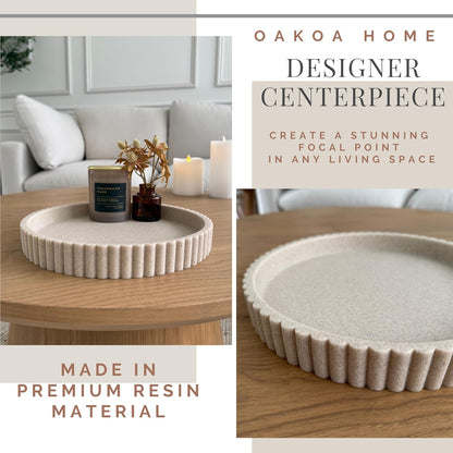 OAKOA Beige Resin Decorative Trays for Decor - Coffee Table Decor Tray Ottoman Tray for Living Room - Nightstand Round Table Centerpiece for Candle