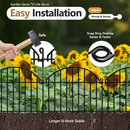 21.25ft x 20in Animal Barrier Fence, 15 Panels Garden Fencing for Dogs Rabbit, Rustproof Metal Edging Border Ground Stake, Arched Decorative Fences for Seedlings Protection, Outdoor Yard Patio Lawn