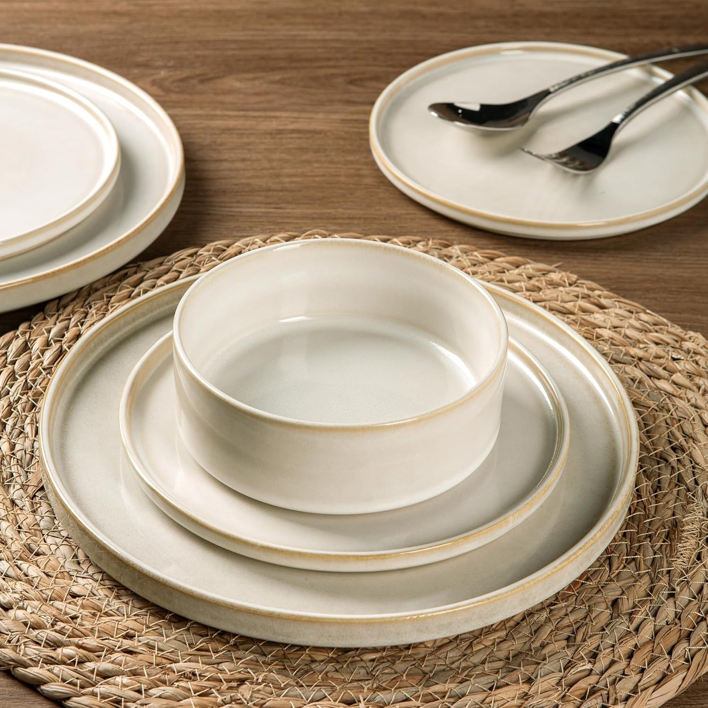 AmorArc Ceramic Dinnerware Sets, Handmade Reactive Glaze Stoneware Plates and Bowls Sets,Highly Chip and Crack Resistant | Dishwasher & Microwave Safe Dishes Set, Service for 8 (24pc)