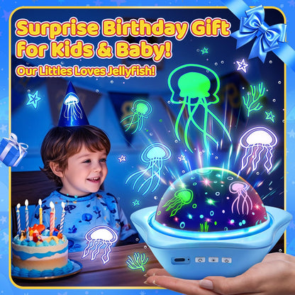 Jellyfish Baby Night Light Projector, Dinosaur+Jellyfish+Unicorn Night Light Projector, 96 Projection Options+USB Rechargeable Baby Sleeping Toys Baby Gifts,Jellyfish Lamp Baby Toys Baby Gifts Newborn
