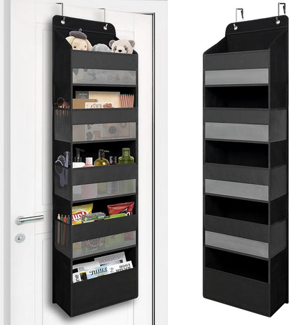 Over Door Organizer with 5 Large Pockets, Heavy Duty Hanging Organizer Storage, Closet Bathroom Nursery Bedroom Dorm, Toys Cosmetics Sundries and Baby Essentials, Black