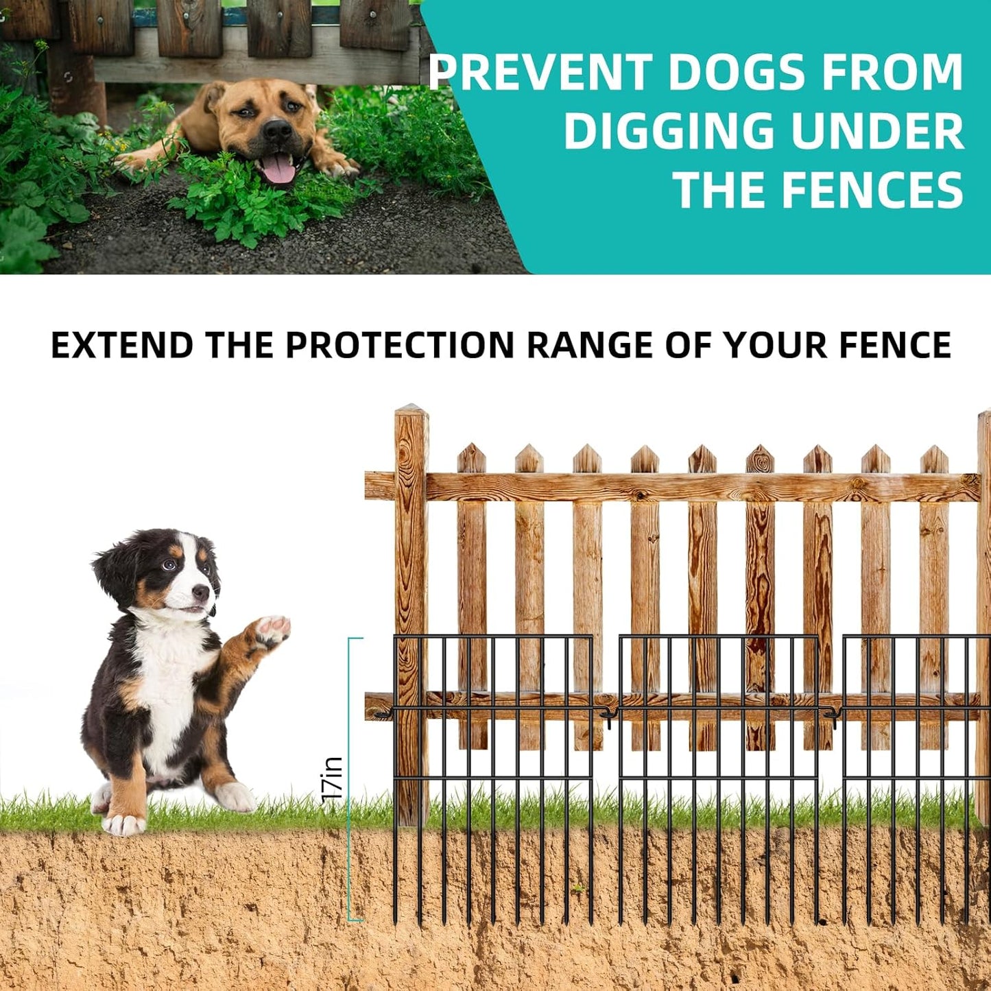 Animal Barrier Fence, 25 Panels No Dig Fences, 17in(H) X 27ft(L) Garden Fence Animal Barrier for Rabbits and Dog Under Fence Barrier, Rustproof Metal Fences Border for Outdoor, Yard, Patio