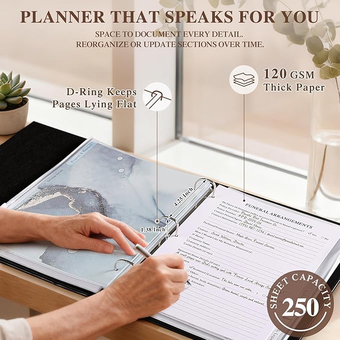 Lanpn End of Life Binder Organizer Death Planner 8.5"x11", Final Wishes & Estate Document Folder with 8 Dividers & 10 Letter Size Binder Pockets, Before Death Life Plan When I Die Journal Book