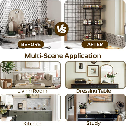 3-Tier Lazy Susan Organizer, Rotating Spice Rack, Spinning Organizer, Industrial Turntable Spice Rack Organizer for Cabinet, Kitchen Countertop, Pantry, Black SR23BK