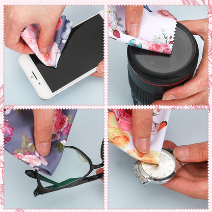 Sinmoe 20 Pcs Microfiber Cleaning Cloth Elegant Flower Design Microfiber Cloth Soft Multicolor Glasses Cleaner for Eyeglasses Camera Lens Cell Phone Screens Glasses, 6 x 6 Inches