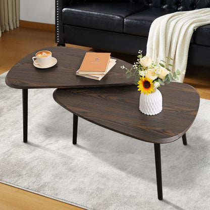 Nesting Coffee Table Set of 2 Side Set Wooden Tables Living Room Bedroom Apartment Modern Industrial Simple Nightstand,Walnut 32" D x 20" W x 18.5" H