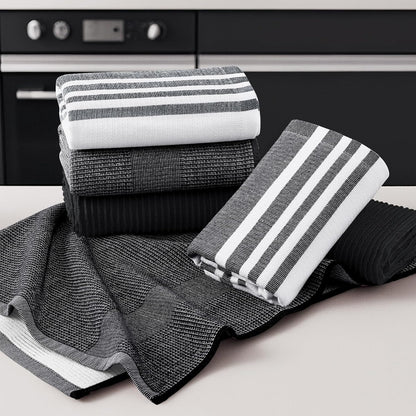 Homaxy Premium Kitchen Towels(18”x 28”, 3 Pack), Large Cotton 380 GSM Kitchen Hand Towels, Soft and Absorbent Terry Dish Towels, Multipurpose Tea Towel Set with Hanging Loop, Black