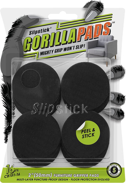 Slipstick GorillaPads Non Slip Furniture Pads/Gripper Feet Floor Protectors (Set of 16) Premium 2 Inch Round Self Adhesive Rubber Stoppers for Furniture Legs