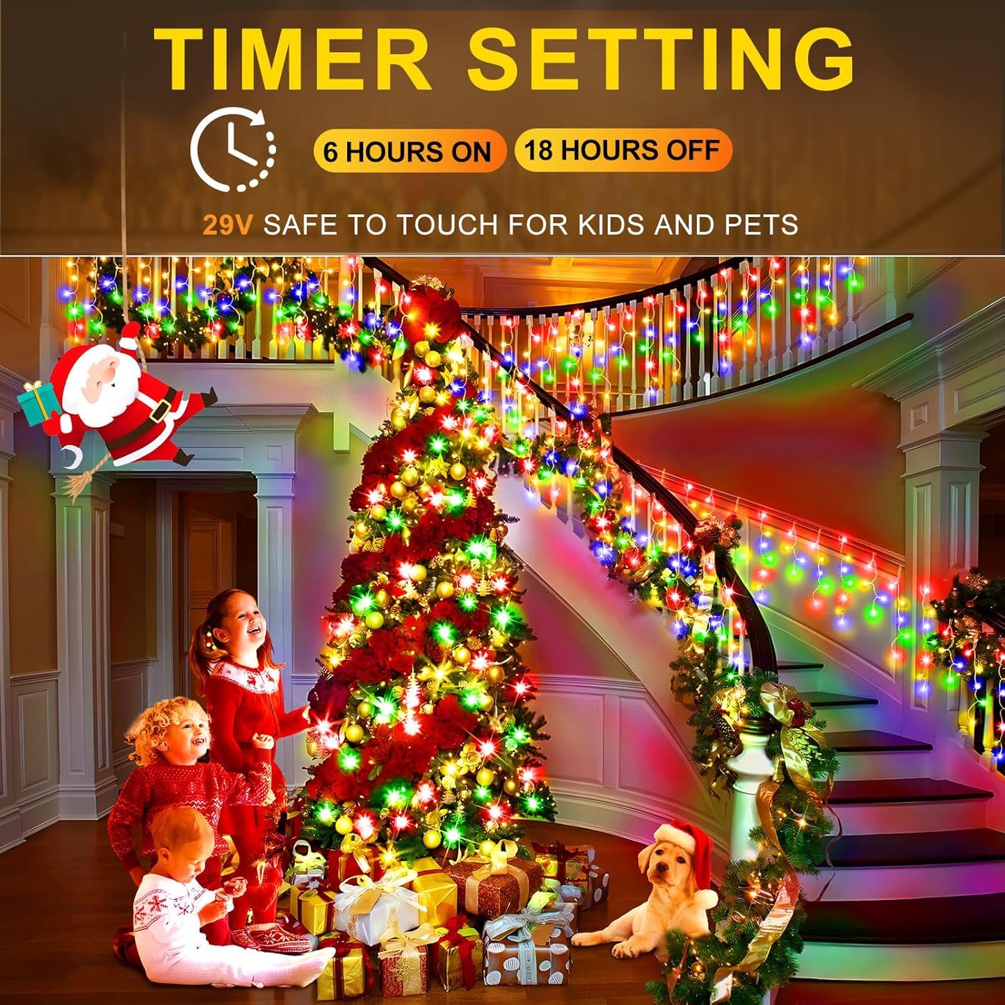 KNONEW 400 LED 43ft Multicolor Outdoor String Lights with 75 Drops, 8 Modes, Connectable, Timer & Memory Function, Water Resistant, Perfect for Christmas, Wedding, Party Decoration