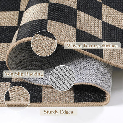 Lahome Checkered Easy Jute Outdoor Rug, 5x7 Farmhouse Rugs for Living Dining Room, Washable Non Slip Non Shedding Floor Carpet for Sunroom Mudroom Backyard Deck