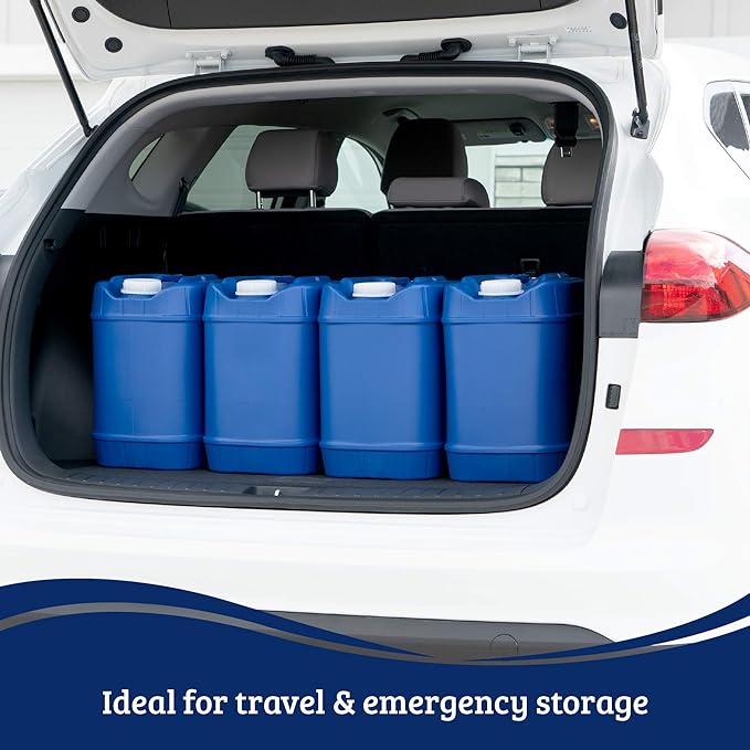 5-Gallon Stackable Water Storage Containers with Lids, Emergency Water Storage Kit Including Spigots, Wrench, and Water Preserver, 80 Gallons