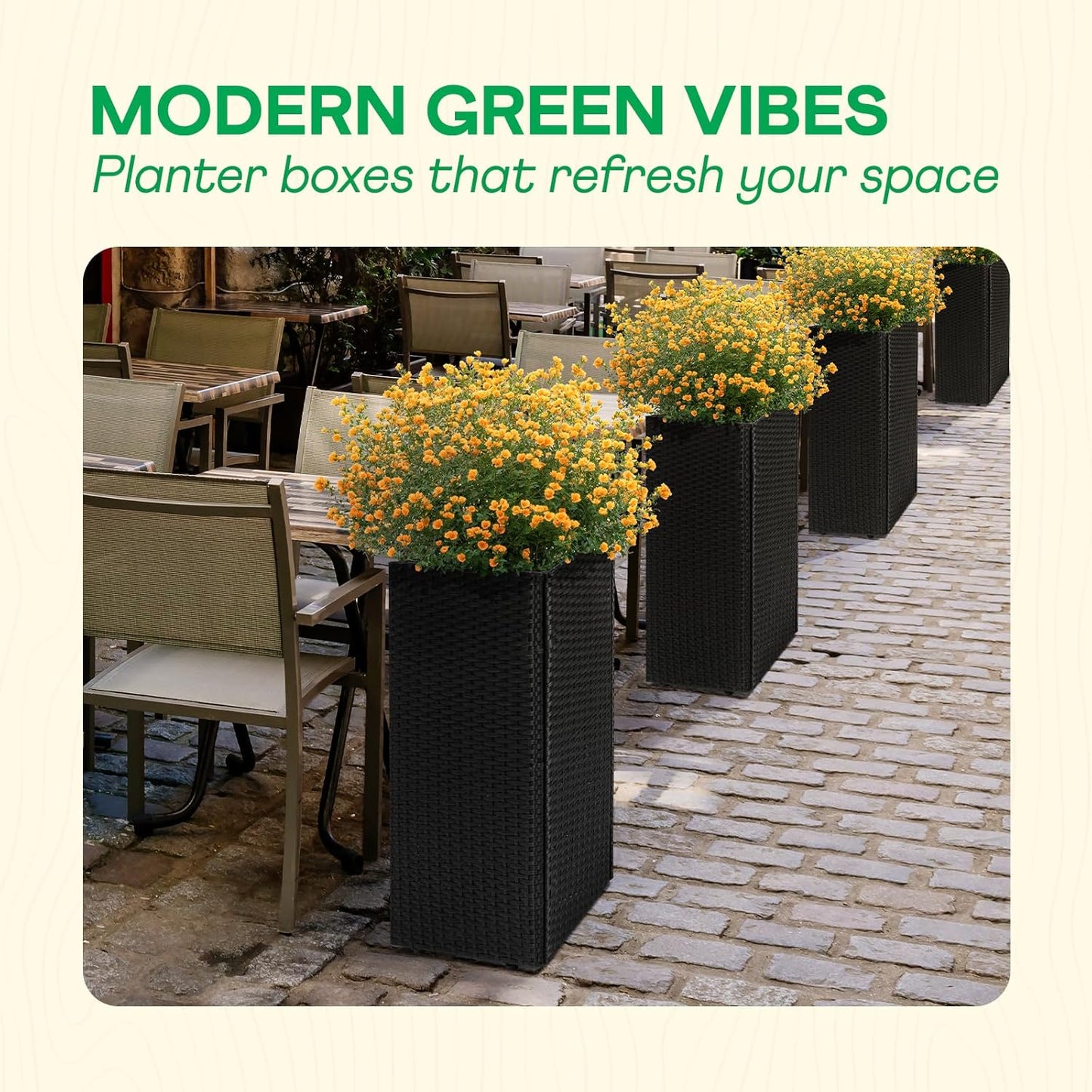 IDZO All-Weather Wicker Planters, Set of 2, 24 in Tall Wicker Planters, Self-Watering with Drainage, Durable PP Material, Raised Garden Bed Alternative, Indoor Outdoor Use, Modern Rattan Design