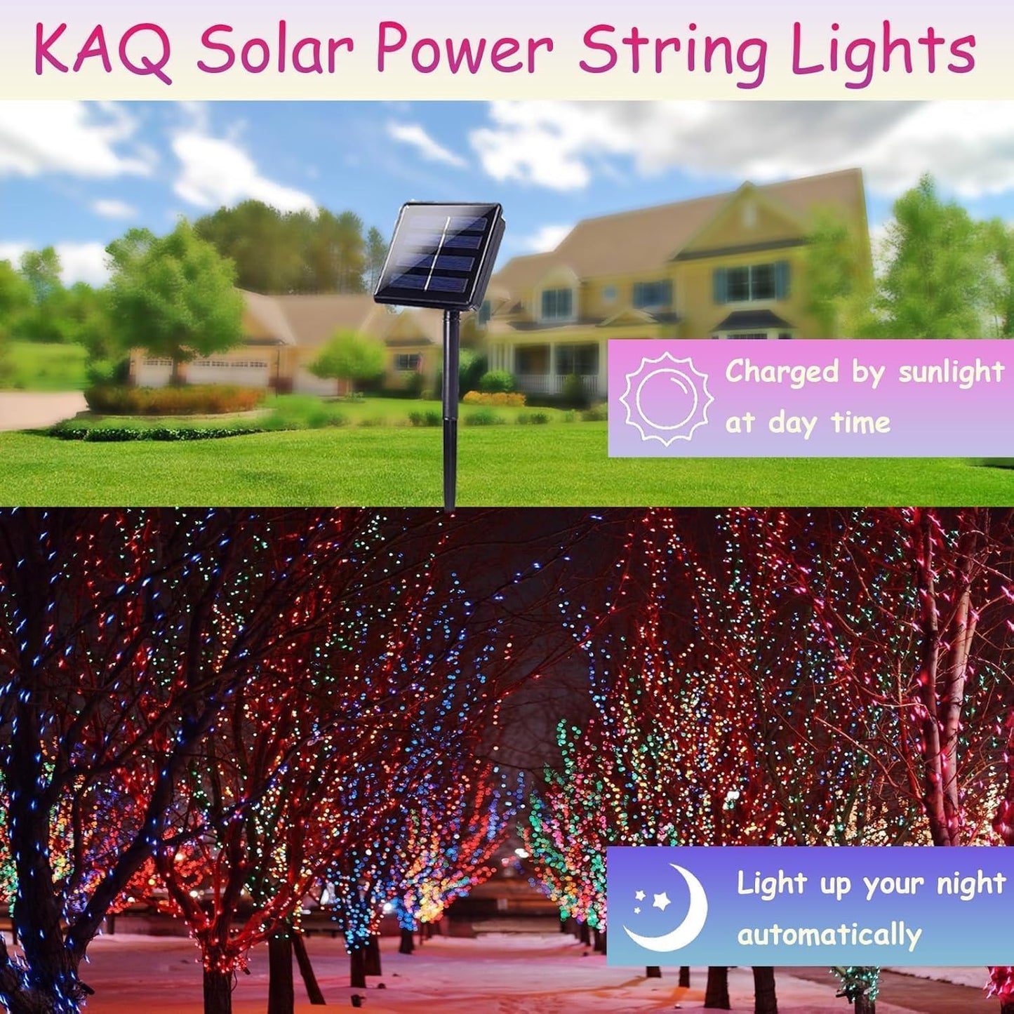 Multicolor Solar String Lights Outdoor Waterproof 2PK 200LED 66FT Twinkle Lights Auto On/Off Solar Powered LED Fairy Light Green Wire with 8 Modes for Christmas Tree Party Decorations (Multicolor)