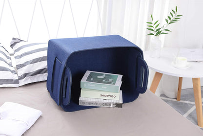 Storage Basket Felt Storage Bin Collapsible& Convenient Box Organizer with Carry Handles for Office Bedroom Closet Babies Nursery Toys Laundry (Navy Blue, 19.9inch（L）×13.6inch（W）×12.6inch（H）)