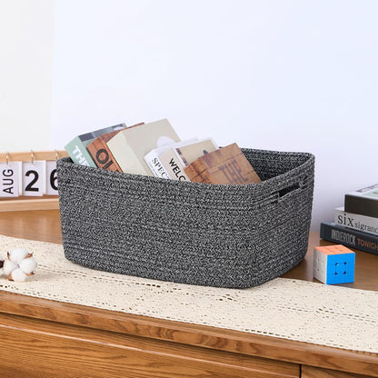 Large Storage Baskets for Organizing, Closet Shelf Baskets for Clothes Blanket Towels, Baby Nursery, Toy Bins Box, Woven Rope Baskets, 17 x 13 x 7.5”, 4 Packs Dark Gray