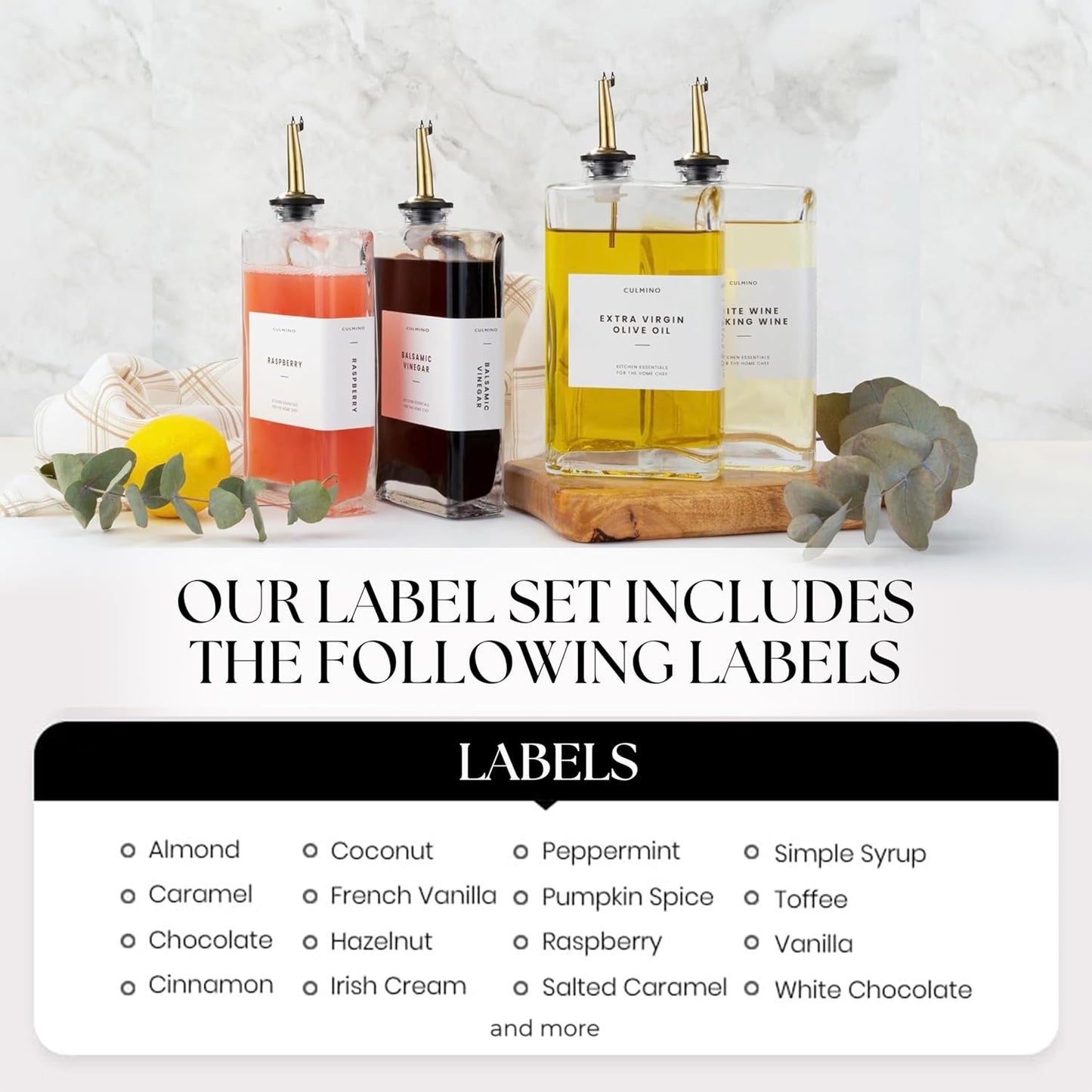 Premium Glass Olive Oil Dispenser Bottle 350ml | Cooking Oil and Vinegar Dispenser Set of 2 | Oil Dispenser for Kitchen with 2 Gold Pourers, Funnel, Brush & 36 Labels