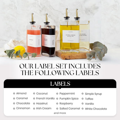 Premium Glass Olive Oil Dispenser Bottle 350ml | Cooking Oil and Vinegar Dispenser Set of 2 | Oil Dispenser for Kitchen with 2 Gold Pourers, Funnel, Brush & 36 Labels