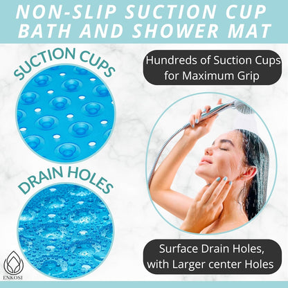 ENKOSI Bath Mat - Large Non Slip Bathtub & Shower Mat - Extra Long 40 x 16 Inch Bathroom Mats for Tub Nonslip Anti Slip Bathmats (40x16 Clear Blue 1-Pack)