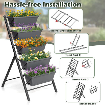 S AFSTAR 5-Tier Vertical Garden Planter, 5-Layer Raised Garden Bed with 5 Detachable Planter Boxes & Metal Frame, Indoor Outdoor Elevated Planting Containers for Flower Vegetables Fruit Herbs