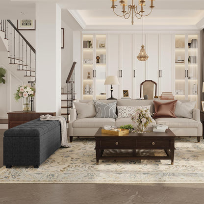 Ottoman with Storage 38 inches, Furniture End of Bed Storage Benches, Long Ottomans Bench with hinged lid, Bench seat Trunk for Foot Rest in Bedroom, Living Room (Dark Grey)