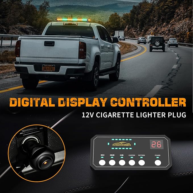 XRIDONSEN 28.4" 80 LED Roof Top Strobe Lights Amber Green Emergency Lights Warning Flashing Safety Beacon Double Side Traffic Advisor Lights Magnetic Base for Plow Trucks Construction Vehicles Pickup