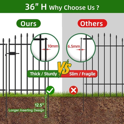 Metal Garden Fence with Gate 36 in H x 12 ft L, 1 Gate + 5 Panels Border Dog Fence Panels Animal Barrier, No Dig Garden Fencing for Yard Patio Flower Bed Lawn Outdoor, Arch Black