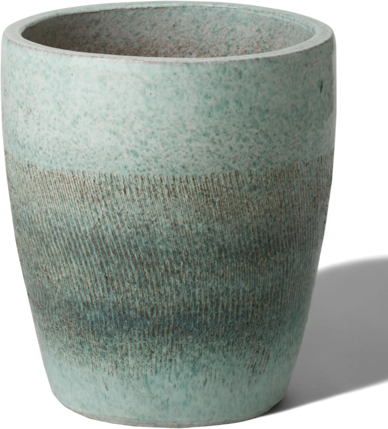 Emissary Bullet 14 in. Coastal Splash Ceramic Round Planter (14 in. L x 14 in. W x 15.5 in. H) with Drainage Hole