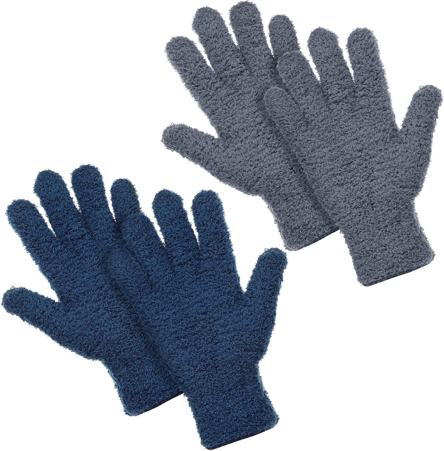 Patelai 2 Pairs Microfiber Gloves for plants Dusting Cleaning Glove Mittens House Cars Blinds Dusting(Gray, Dark Blue, Large)