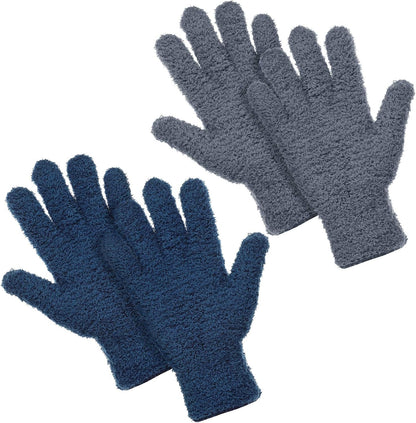Patelai 2 Pairs Microfiber Gloves for plants Dusting Cleaning Glove Mittens House Cars Blinds Dusting(Gray, Dark Blue, Large)