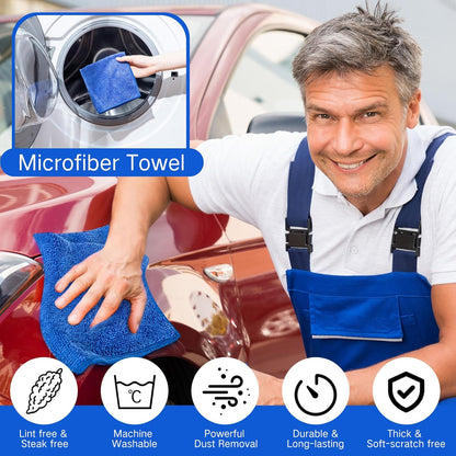 200 Pieces Microfiber Cleaning Cloths Bulk Absorbent Microfiber Towels Reusable Lint-Free Streak Free Wash Rags for House Kitchen Office Restaurants Bar Shop Car, 12 x 12 Inches (Royal Blue)