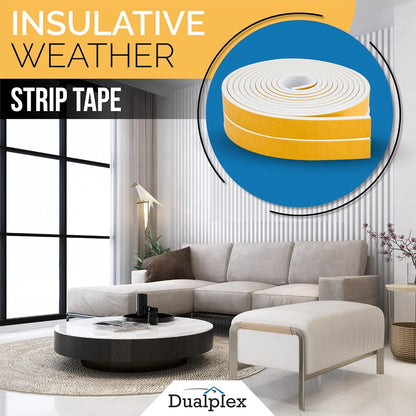 High Density Foam Weather Stripping Door Seal Strip Insulation Tape Roll for Insulating Door Frame, Window, Air Conditioner | Self Adhesive Sealing Weatherstrip (White, 1 in x 1/4 in x 30 Ft)