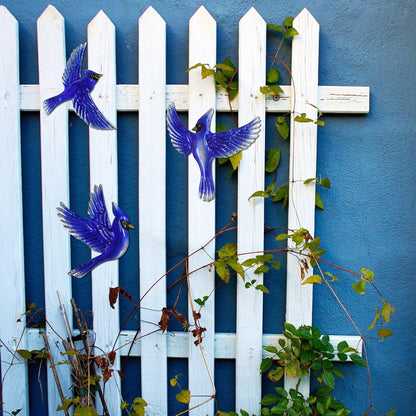 J-Fly Metal Birds Wall Decoration Bird Wall Hanging Decor Outdoor Metal Wall Art Blue Bird Outdoor Decor Suitable for Living Room Bedroom Patio Kitchen Outdoor Fence Decoration 9 Inch