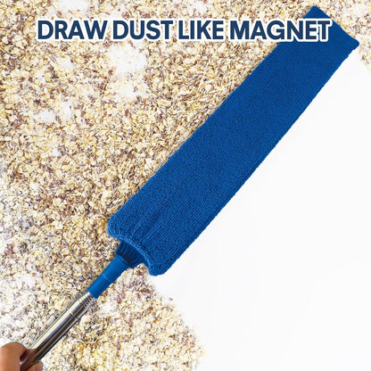 Retractable Gap Dust Cleaner with Extension Pole, Cleaning Tools with 3 Microfiber Dusting Cloths, Extendable Long Handle Duster for Cleaning Under Refrigerator Furniture Appliance (Blue)