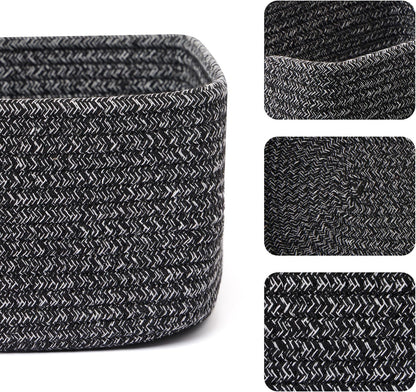 Small Storage Baskets for Organizing | Closet Organizer Bins | Shelf Toy Basket | Woven Rope Baskets | Cube Decorative Box | Shallow Basket | 11.5x7.5x4.7” | 3 Packs Dark Gray