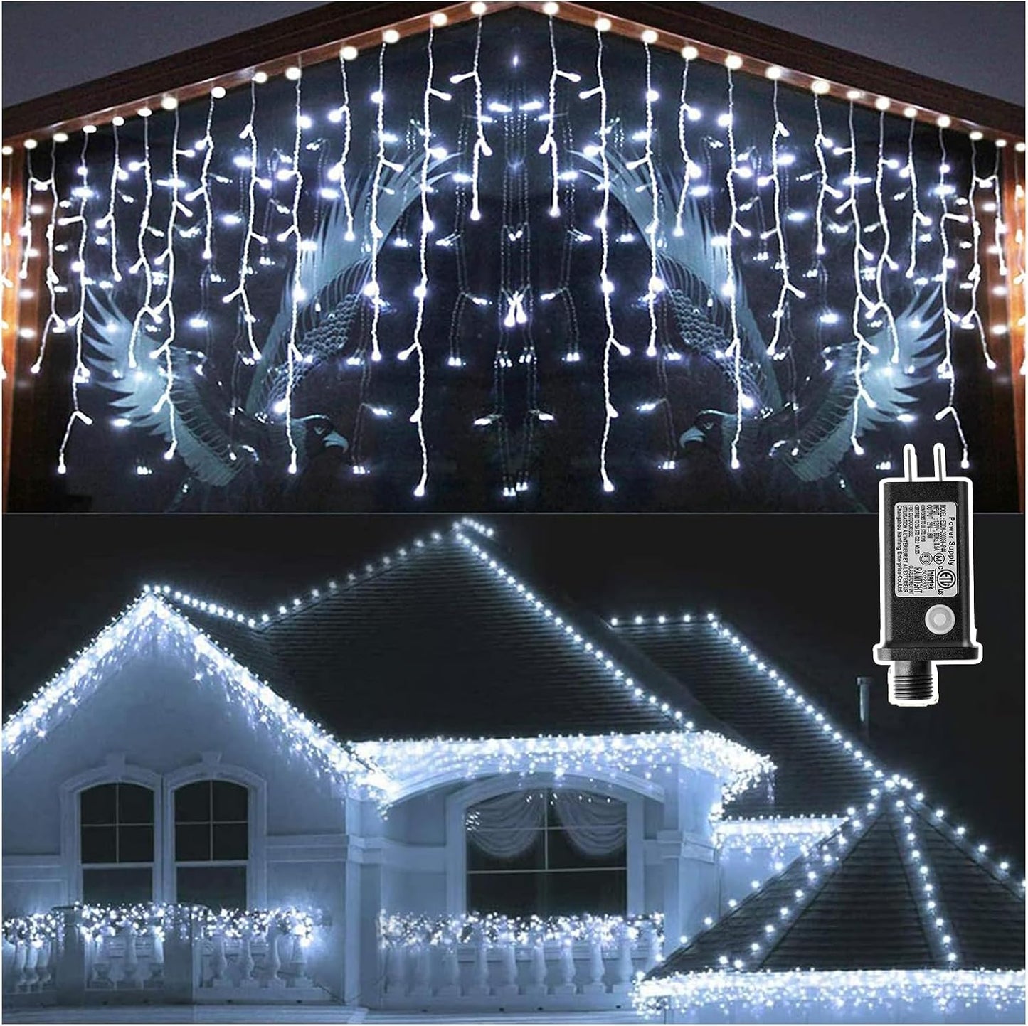 KNONEW 99ft 960 LED Christmas Lights Outdoor Decorations with 180 Drops, 8 Modes Curtain Fairy Light, Clear Wire LED String Light Indoor Decor for Wedding Party Christmas(Cool White)
