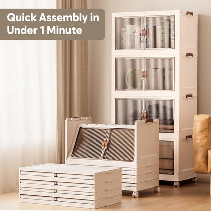 Jalove 88QT Plastic Storage Bins with lids, Stackable Collapsible Storage Containers with Wheels, Closet Organizer and Storage Drawers, Clothes Storage Cabinet for Home Office Garage, 1 Pack White