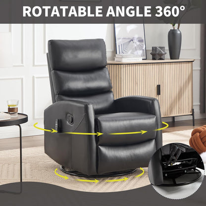 Manual Swivel Rocker Recliner Chair for Adults, Overstuffed Reclining Glider Chair for Nursing with Vibration Massage & Heat, Living Room Rocking Recliner 3-Stage backrest, Faux Leather Black