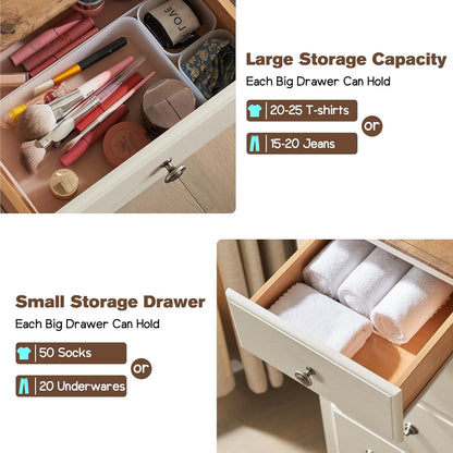 T4TREAM 6 Drawers Dresser Chests for Bedroom, 48" Tall Rustic Chset of Drawers, Wood Dressers Organizer for Bedroom, Living Room,Hallway, Antique White