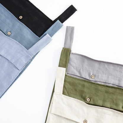 Linen Hanging Laundry Bag, 100% Linen Over The Door Laundry Hamper with Buttons and Zipper, Space Saving Door Hampers for Laundry Dirty Clothes Home Travel, Navy Blue