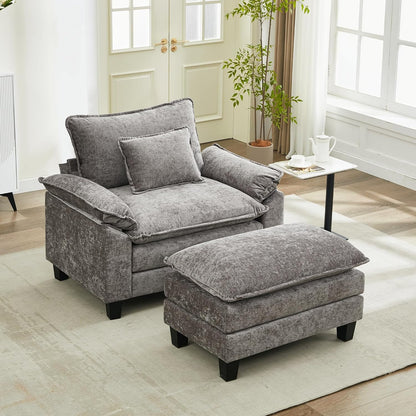 URRED Modular Sectional Sofa Comfy Cloud Couch, Modern Chenille Sofa Sleeper Deep Seat Couches with Ottoman/Pillows for Living Room (Gray, 53''- Ottoman)