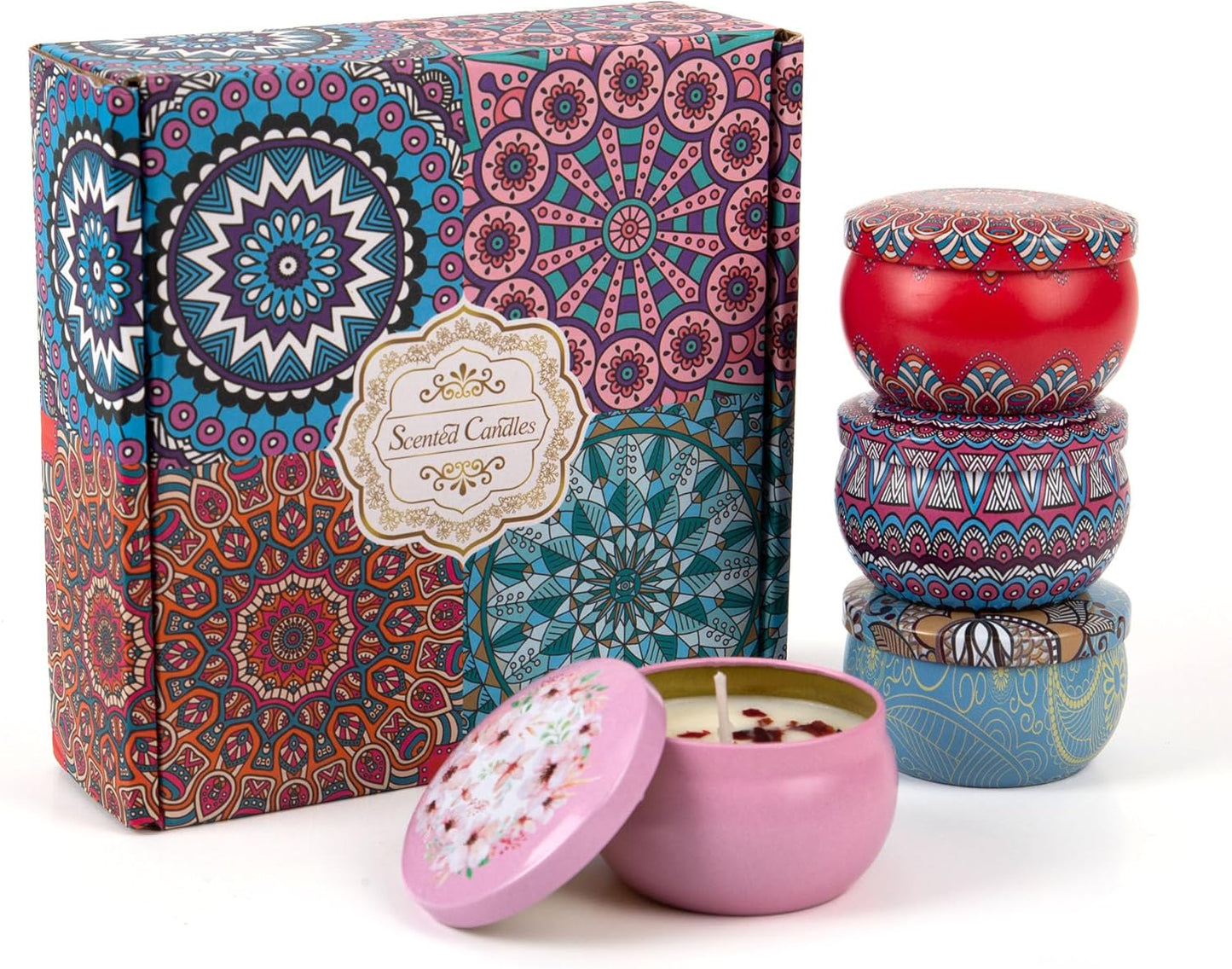 Aromatherapy Soy Candles Gift Set for Women – 4 Pack Scented Candle Set with Lavender, Rose, Jasmine & Freesia, Relaxing Stress Relief Gifts, Mother’s Day, Christmas,Small Candles for Gifts