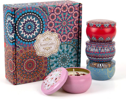 Aromatherapy Soy Candles Gift Set for Women – 4 Pack Scented Candle Set with Lavender, Rose, Jasmine & Freesia, Relaxing Stress Relief Gifts, Mother’s Day, Christmas,Small Candles for Gifts